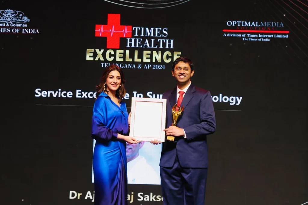 Dr Ajesh Raj Saksena was honored with the Times Health Excellence Awards for Telangana & Andhra Pradesh 2024