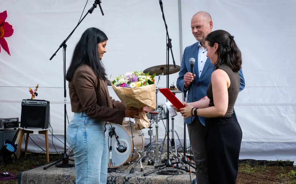 Dikshitha Madisetty receiving Teaching Excellence Award 2025 from the University of Europe for Applied Sciences